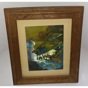 Vintage Dufex Prints Plane Airplane Combat Foil Art Print #156052 Framed!